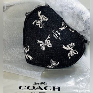 NWT COACH CAA99 Heart Crossbody Bag With Bow Print Canvas & Leather Black Multi